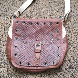 Athleta over the shoulder leather and canvas bag